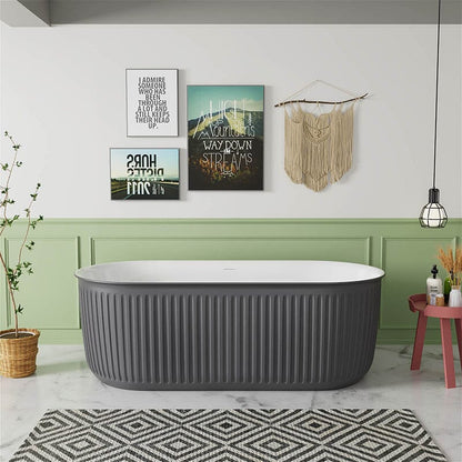 Mokleba 67&quot; Oval Acrylic Fluted Bathtub Double Ended Freestanding Soaking Tub