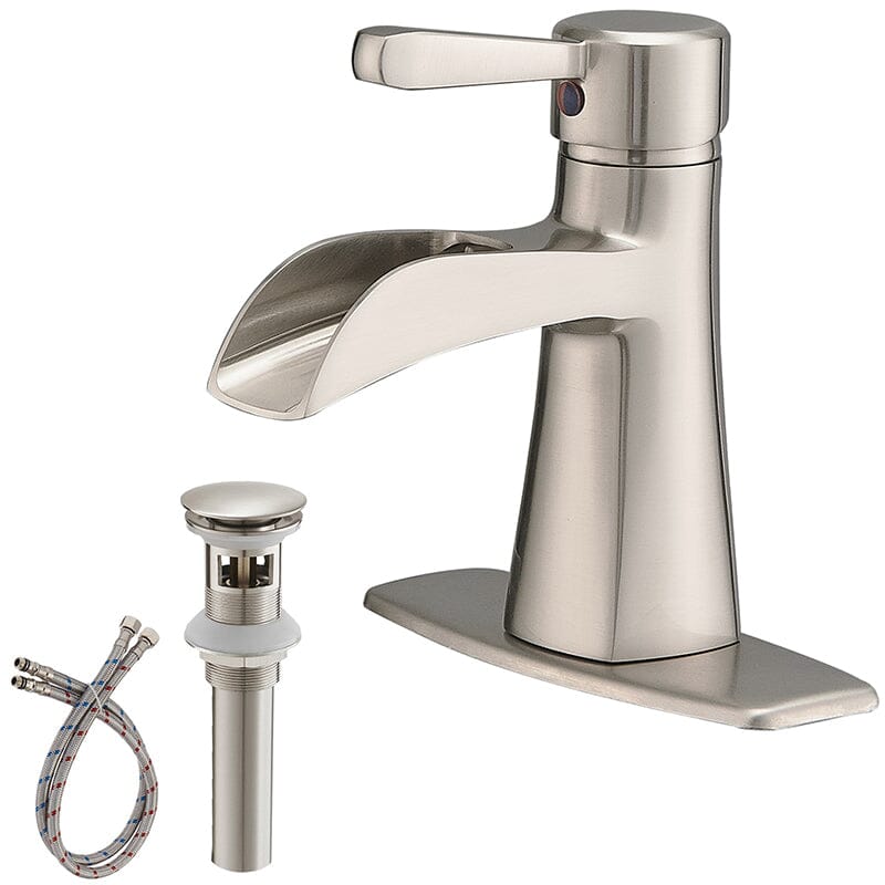 Waterfall Single Hole Single-Handle Low-Arc Bathroom Sink Faucet With Pop-up Drain Assembly