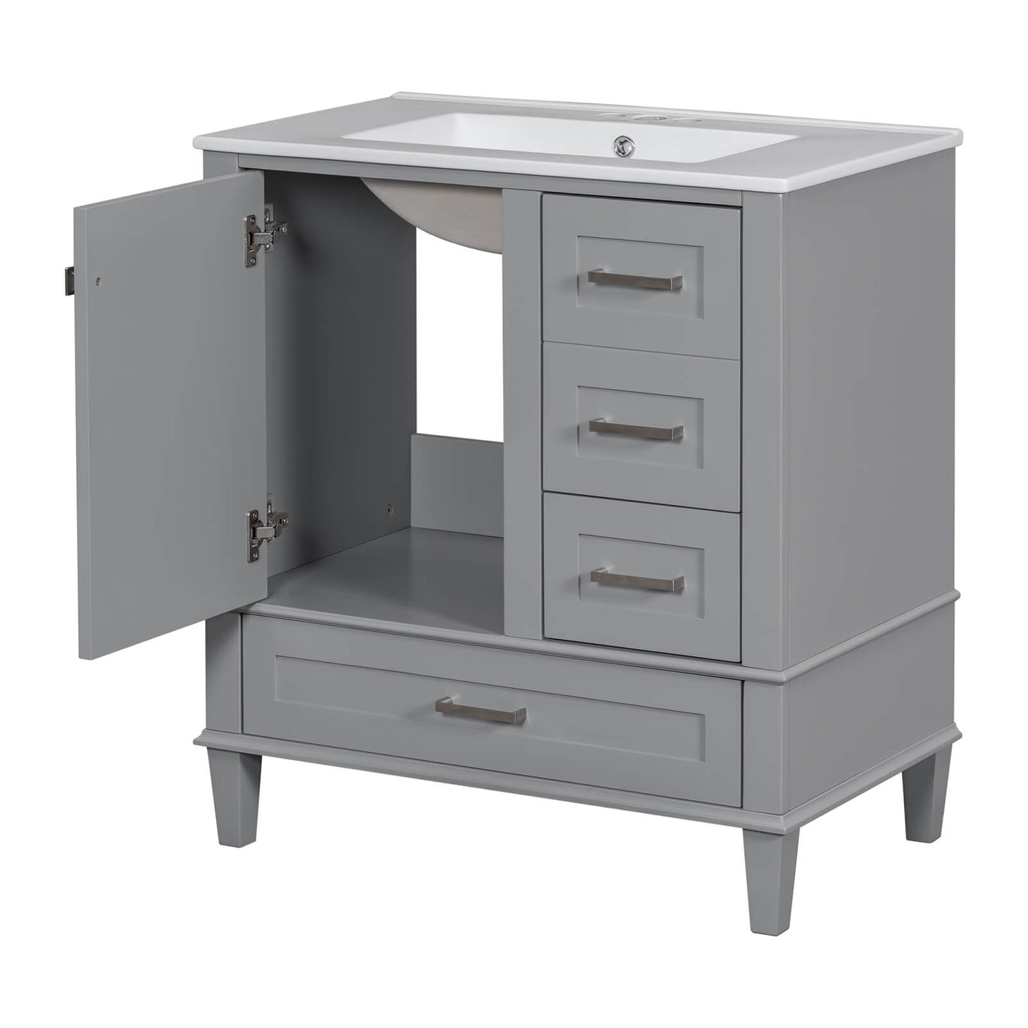 All-in-one gray vanity with cabinet and countertop