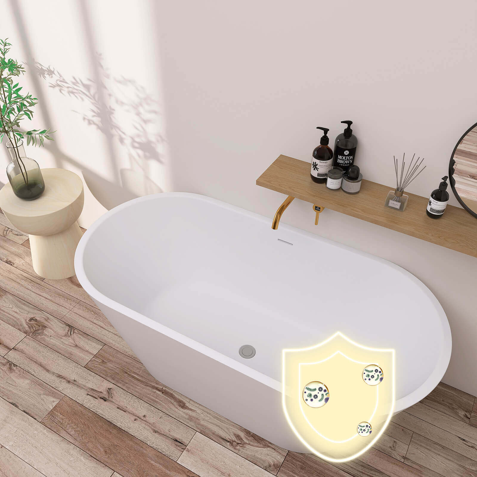 Antibacterial effect flat bottom acrylic bathtub