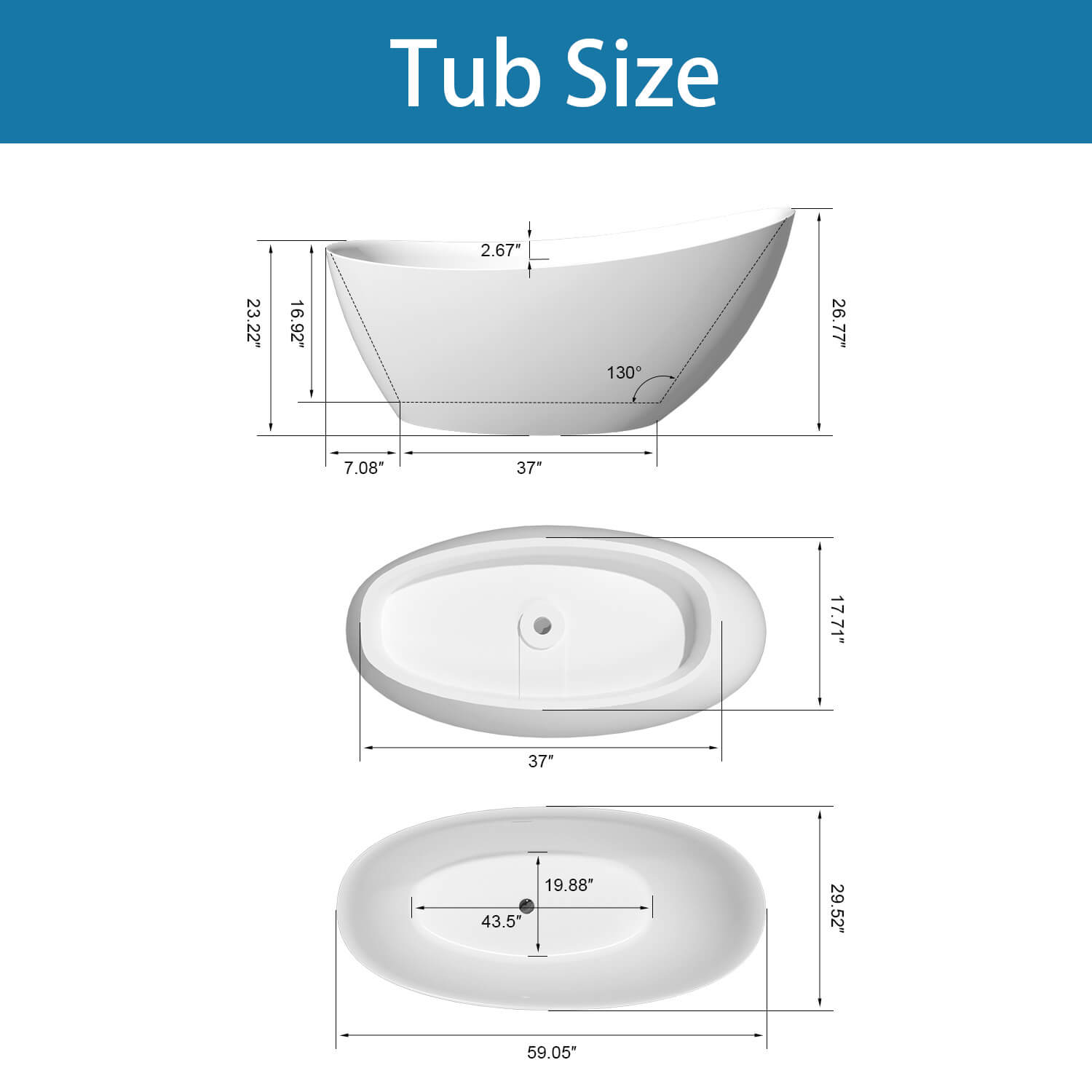 59&quot; Single Slipper Tub Solid Surface Stone Resin Freestanding Soaking Bathtub