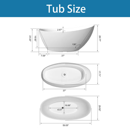 59&quot; Single Slipper Tub Solid Surface Stone Resin Freestanding Soaking Bathtub