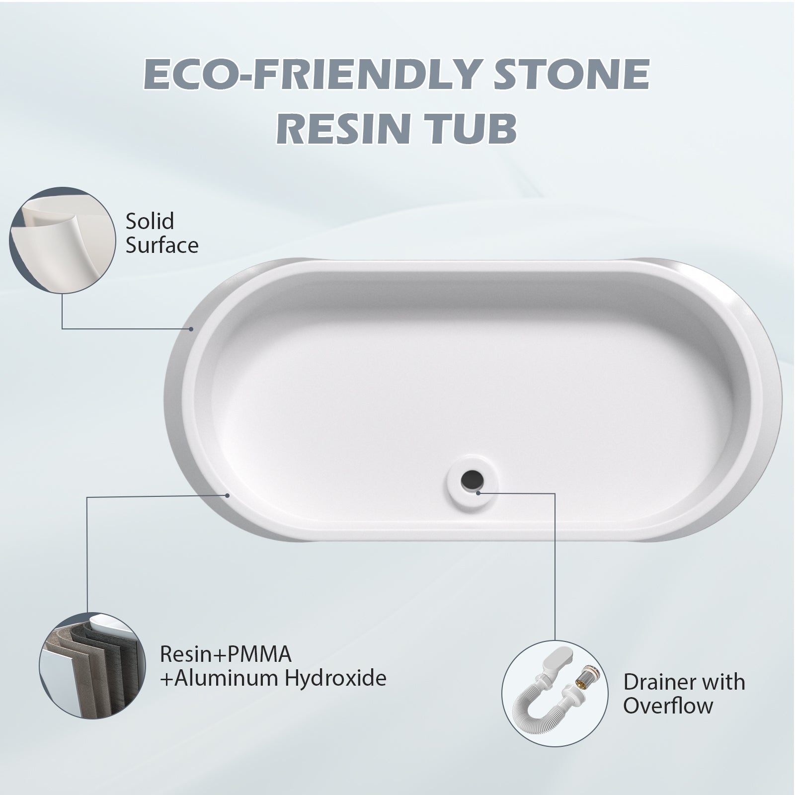 70&quot; Double Slipper Tub Solid Surface Stone Resin Freestanding Soaking Bathtub