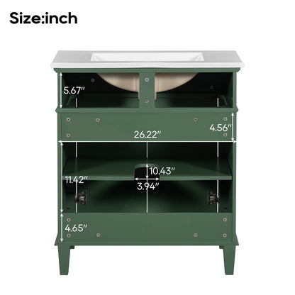 Back Dimensions Specifications for 30 Inch Green Bathroom Vanity with Undermount Ceramic Sink