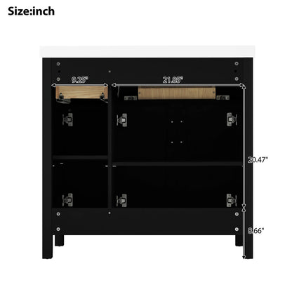 Back Dimensions Specifications for 36 inch Black Bathroom Vanity with Left Offset Sink