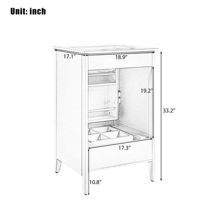 Back dimensions of white minimalist bathroom vanity with storage 20 inch