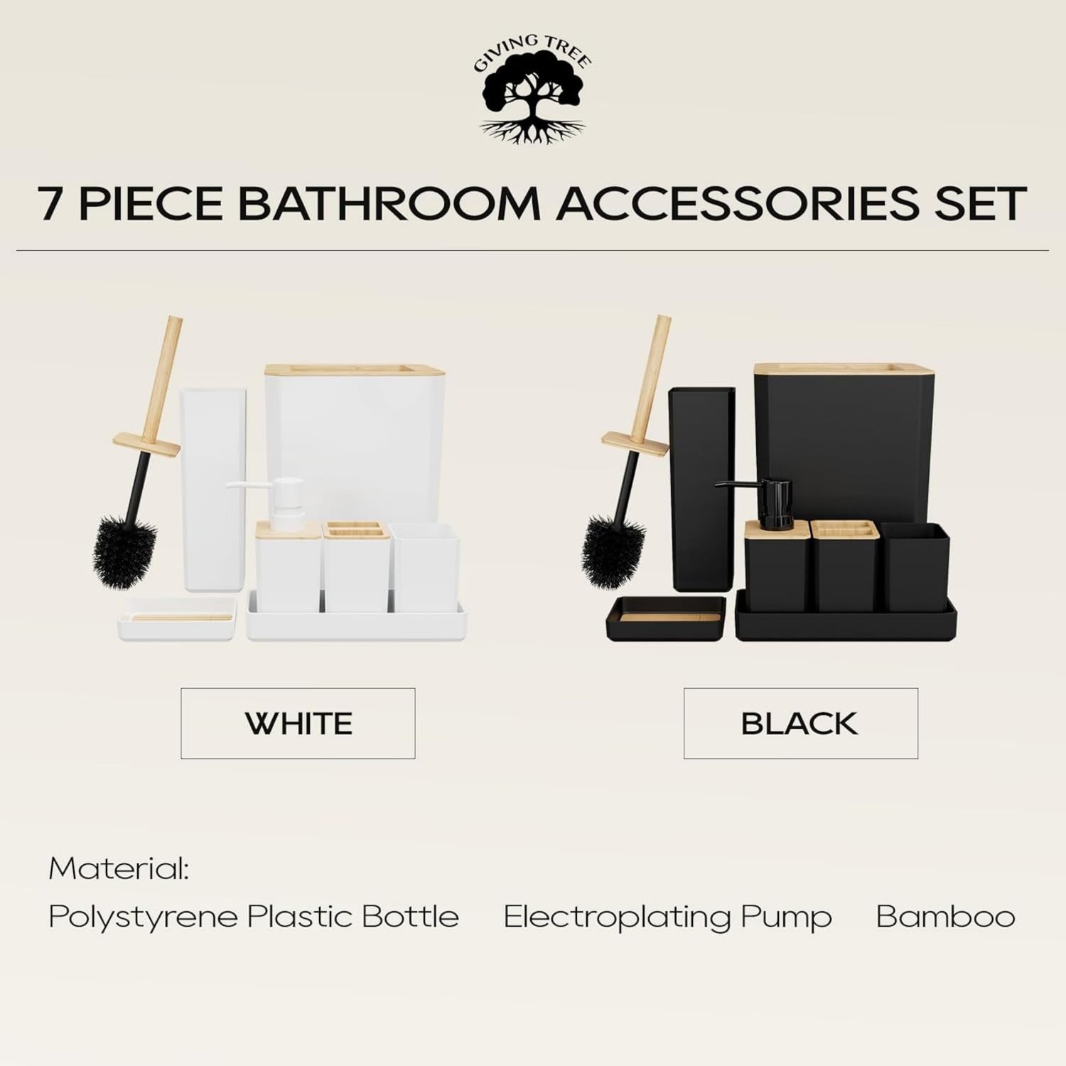 Giving Tree Bamboo Bathroom Accessory Set 7 Pieces