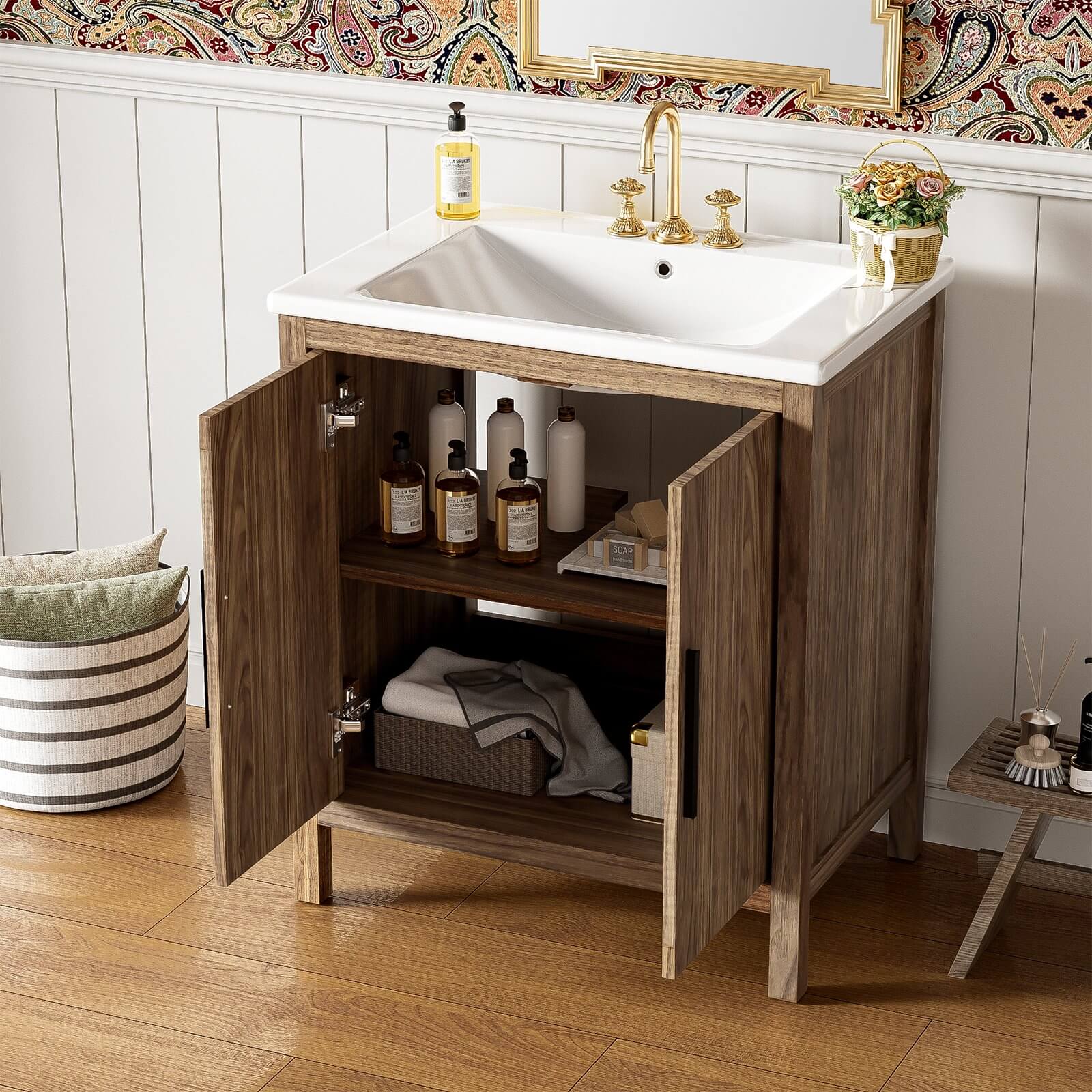 30&quot; Floor Standing Wood Finish Bathroom Vanity