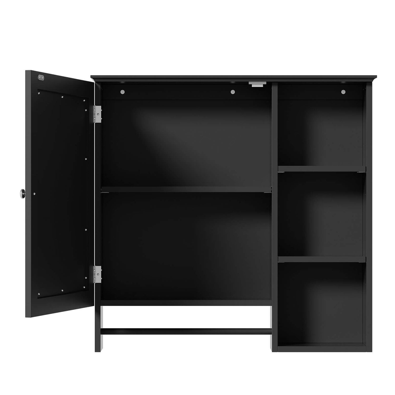 Black MDF medicine cabinet with soft close doors for bathroom