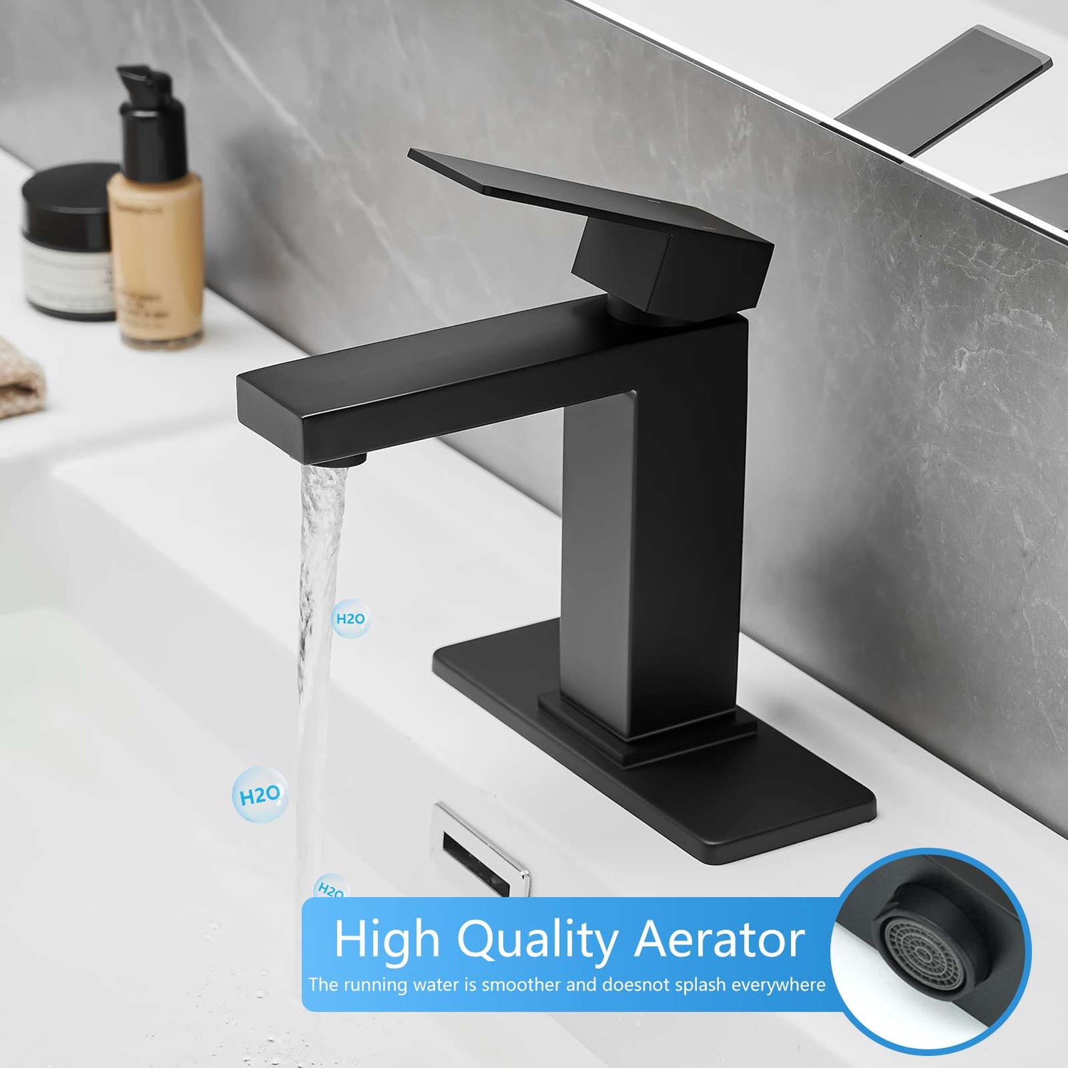 Black Single Handle Waterfall Bathroom Supply Lines Faucet