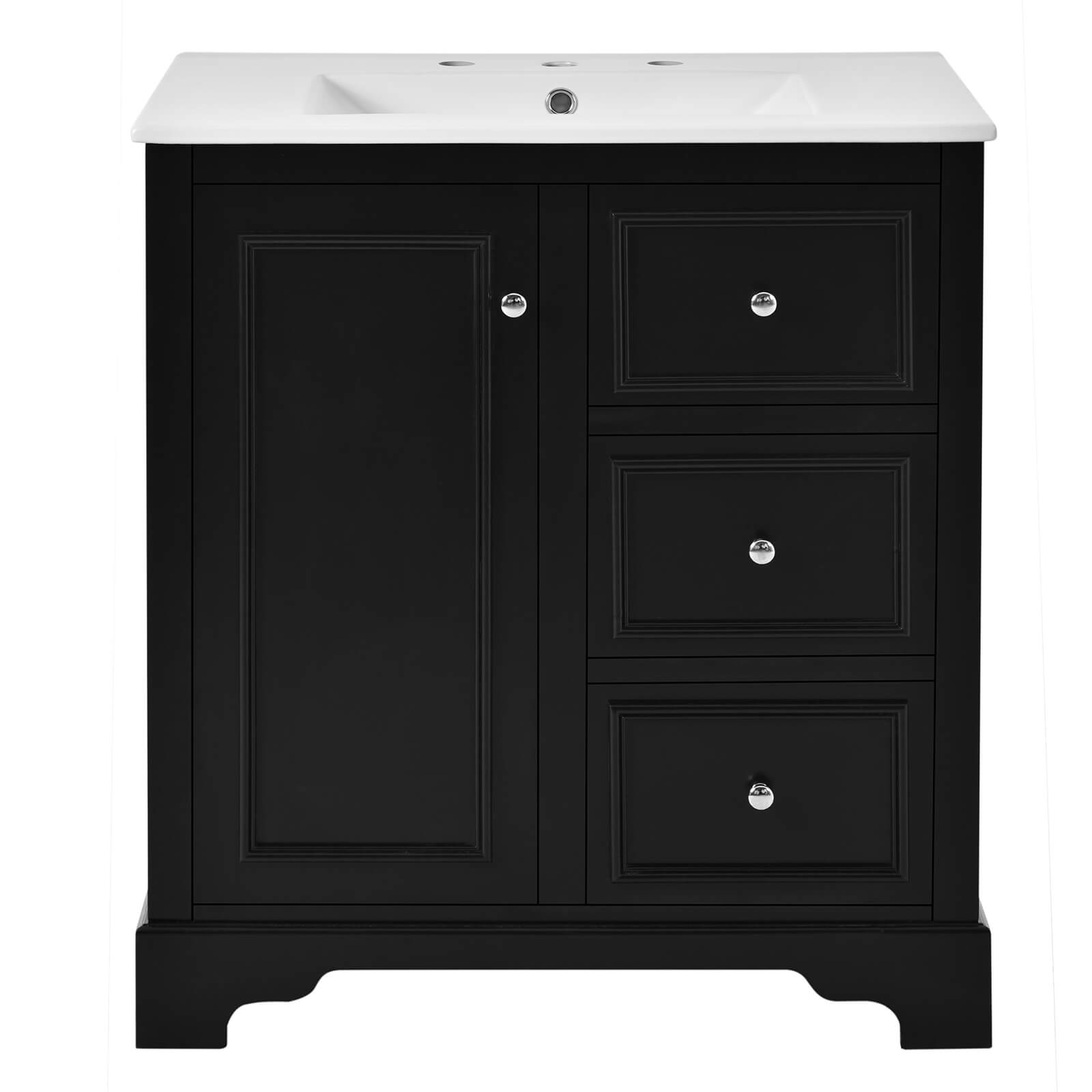 Black freestanding vanity with timeless detailing and functionality