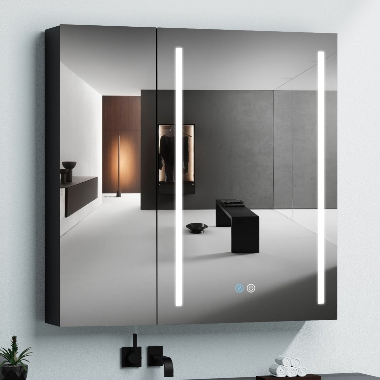 Black Double Door LED Medicine Cabinet