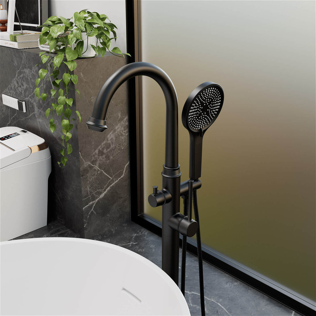 Freestanding Tub Filler High Arc 360° Swivel Bathtub Faucet with 3 Function Handheld