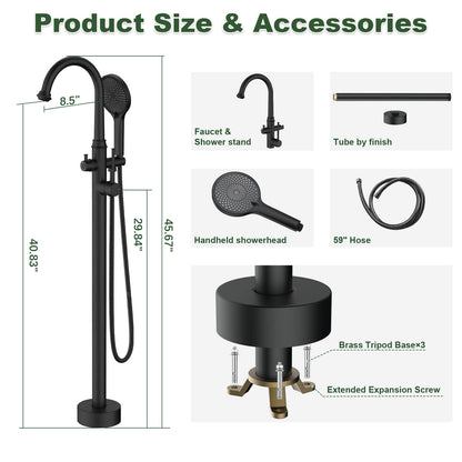 Freestanding Tub Filler High Arc 360° Swivel Bathtub Faucet with 3 Function Handheld