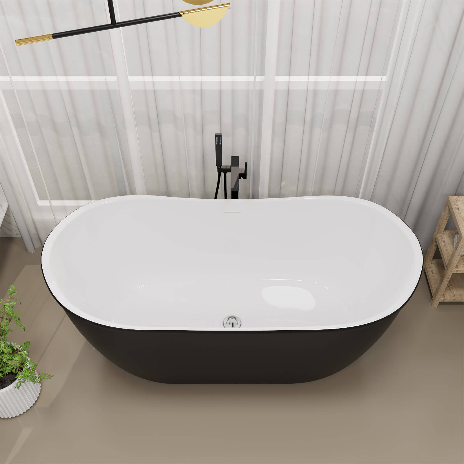 Black Double Slipper Freestanding 59 inch Tub