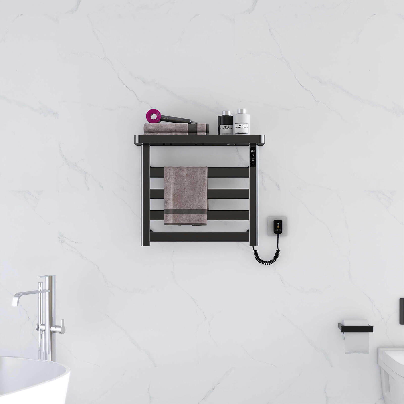 Black Plug-In Heated Towel Rack