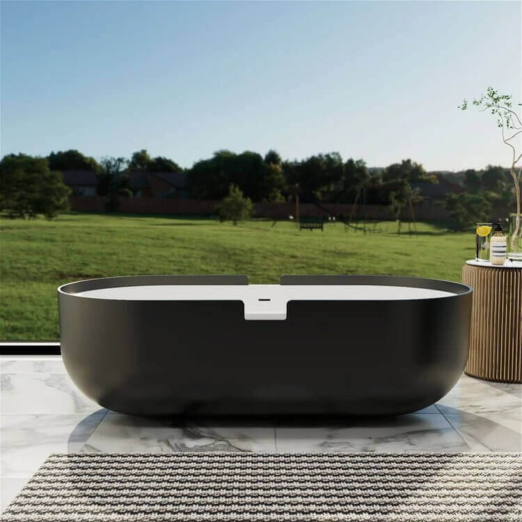 Black and white freestanding 2-Person Bathtub