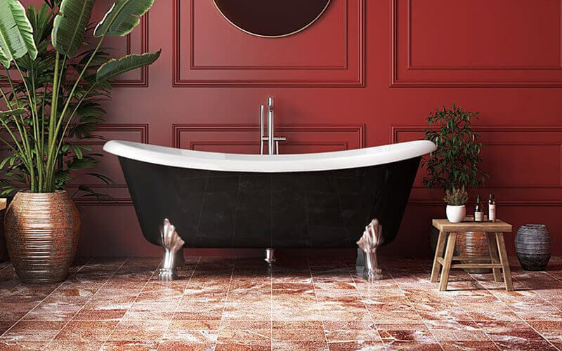 Black clawfoot soaking freestanding tub