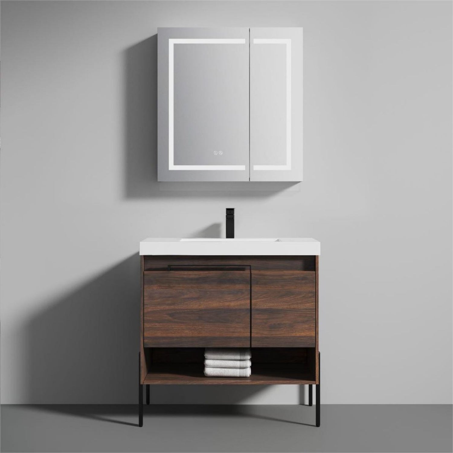 Blossom 36&quot; Freestanding Vanity with Open Shelf Walnut