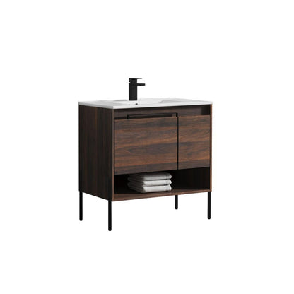 Blossom 36&quot; Walnut Freestanding Vanity with Open Shelf