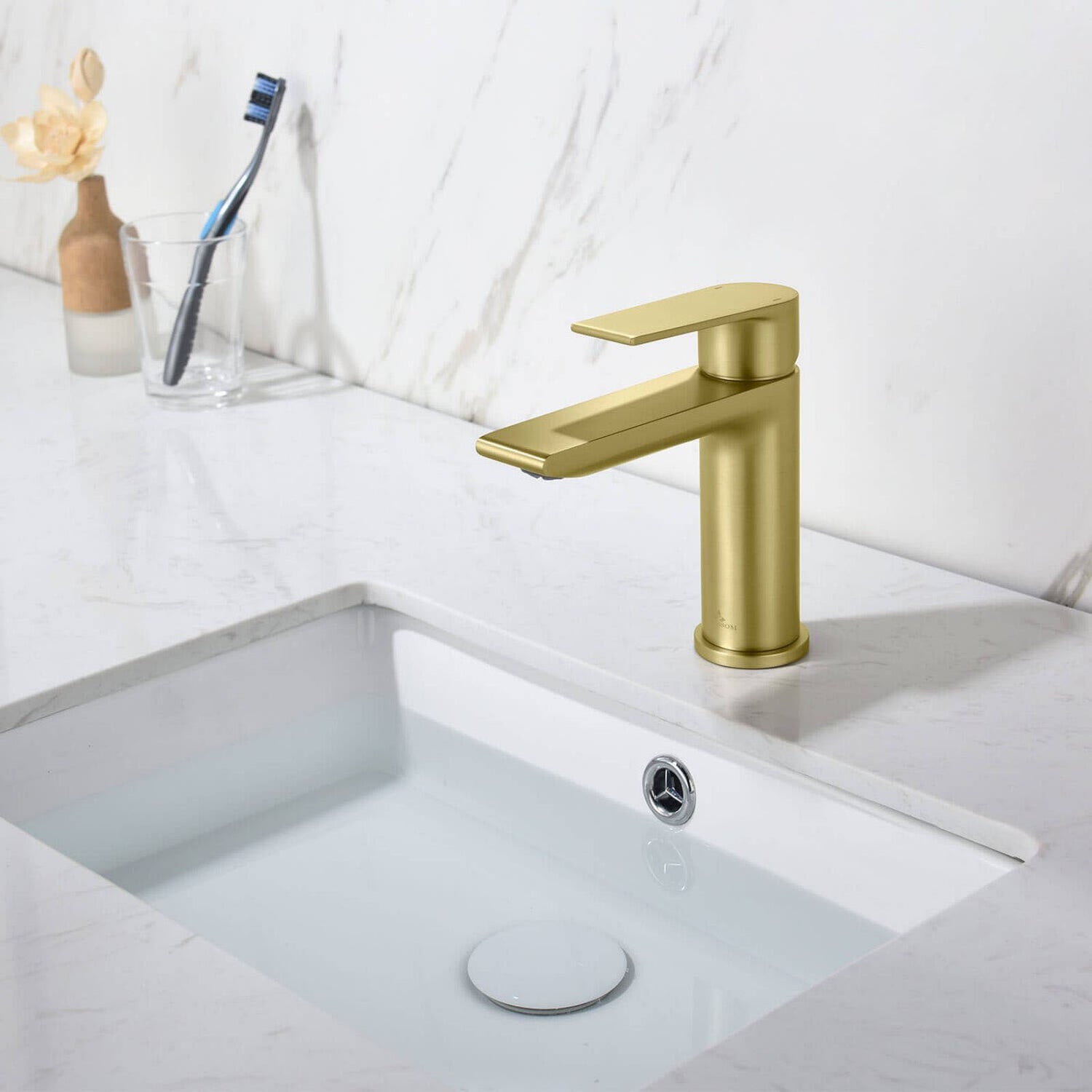 Blossom 5&quot;x 6&quot; Solid Brass Lever Handle Single Hole Bathroom Sink Faucet