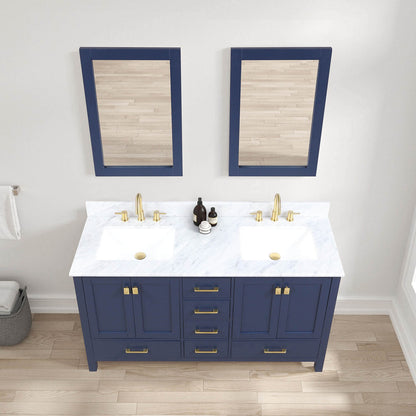 Blossom 60&quot; Freestanding Double Sink Vanity with Drawers and Carrara Marble Countertop