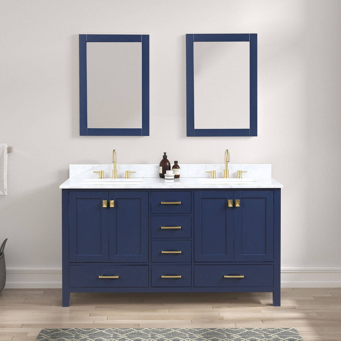 Blossom 60&quot; Freestanding Double Sink Vanity with Drawers and Carrara Marble Counter top with Mirrors