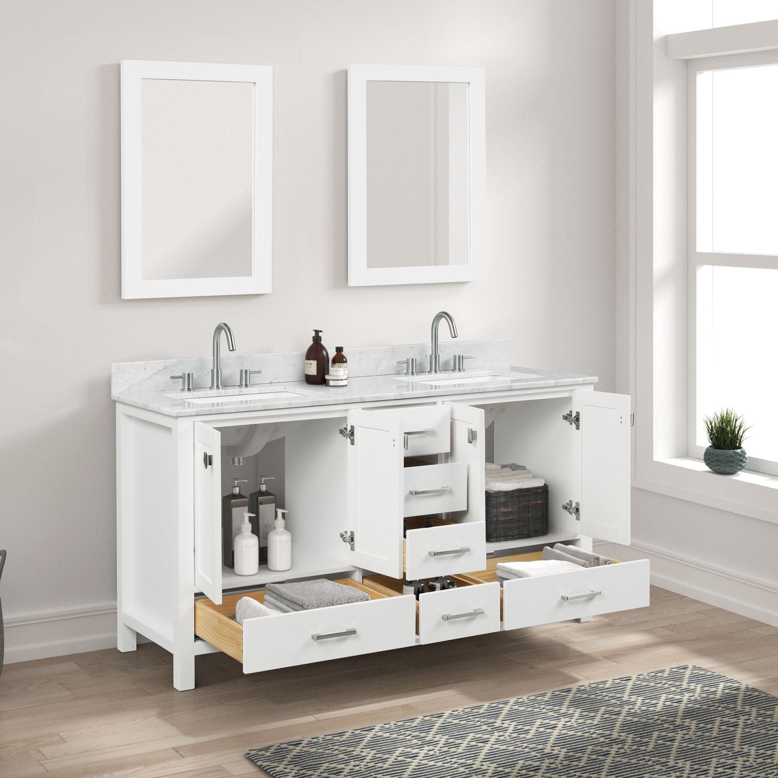 Blossom 60&quot; White Freestanding Double Sink Vanity with Drawers