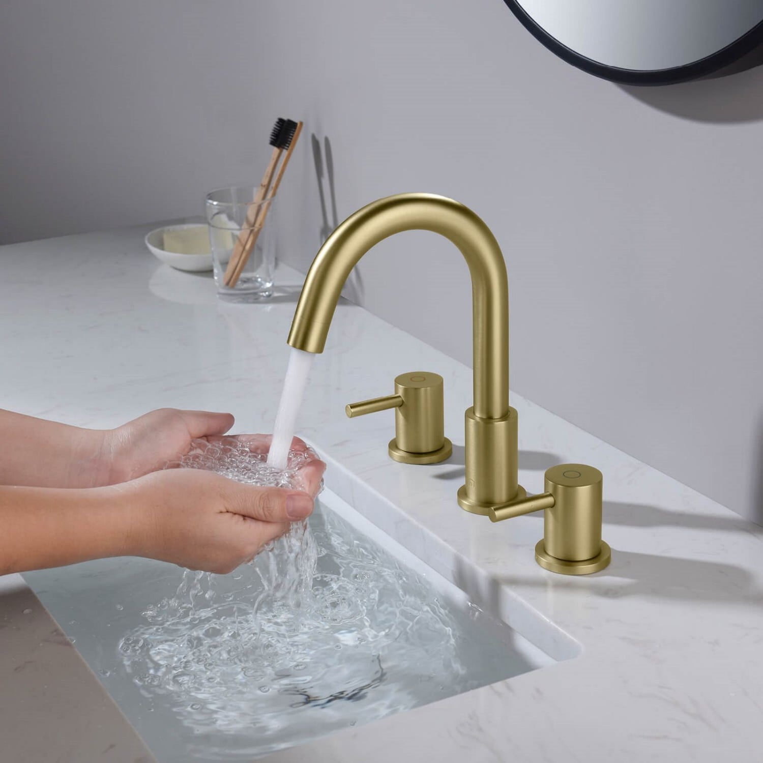 Blossom 9&quot; Widespread Solid Brass Bathroom Sink Faucet with Dual Handlesand Pop-Up Drain Gold