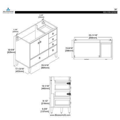 Blossom Lyon 36&quot; Vanity 2 Doors 5 Drawers