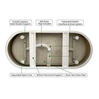 Bottom diagram of 55 flat bottom acrylic bathtub