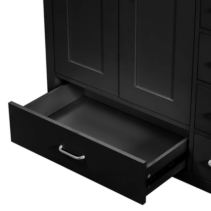 Bottom drawer detail of 36 black bathroom vanity with drawers on right side