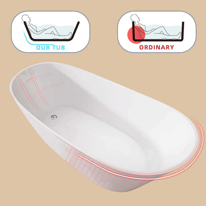 Bright white 67 inch acrylic reversible single slipper bathtub with ergonomically designed backrest