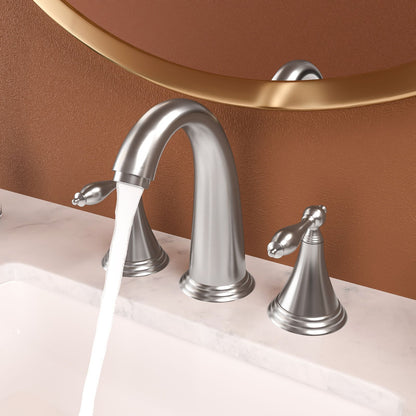 Brushed Nickel 2 Handle Widespread Bathroom Faucet