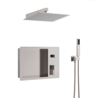 12&quot; Rain Head Shower System with Shower Niche and Handheld, Wall Mount