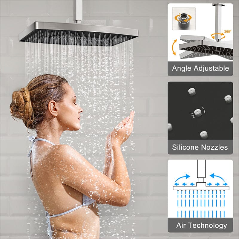 Shower Set 14&quot; Rectangular Ceiling Shower Head with Hand Shower