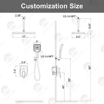 Shower Set 14&quot; Rectangular Ceiling Shower Head with Hand Shower