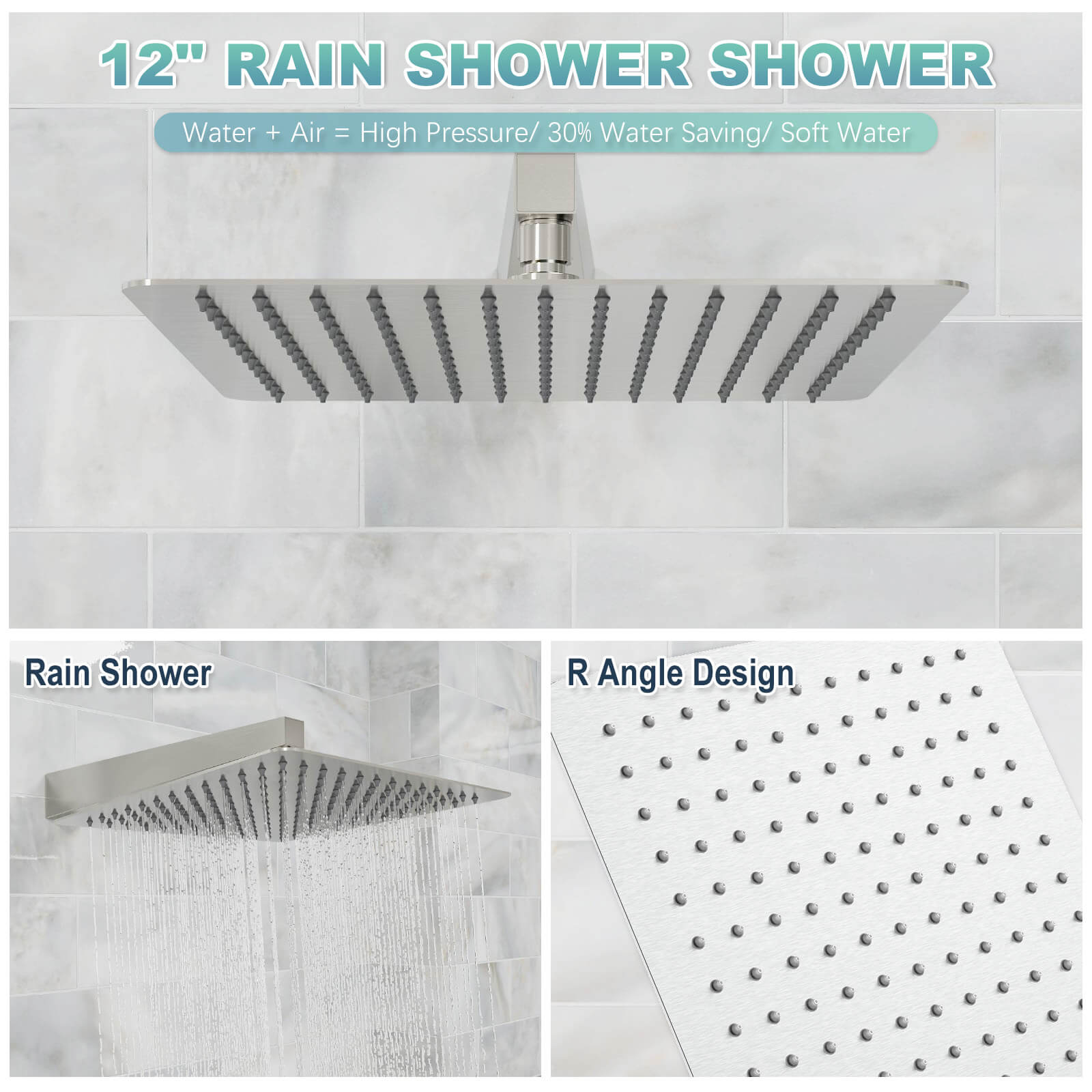 12&quot; Rain Head Shower System with Shower Niche and Handheld, Wall Mount