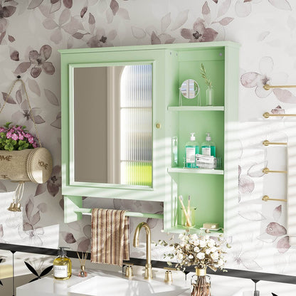 Calming Green Medicine Cabinet with Soft Close Doors and Ample Storage