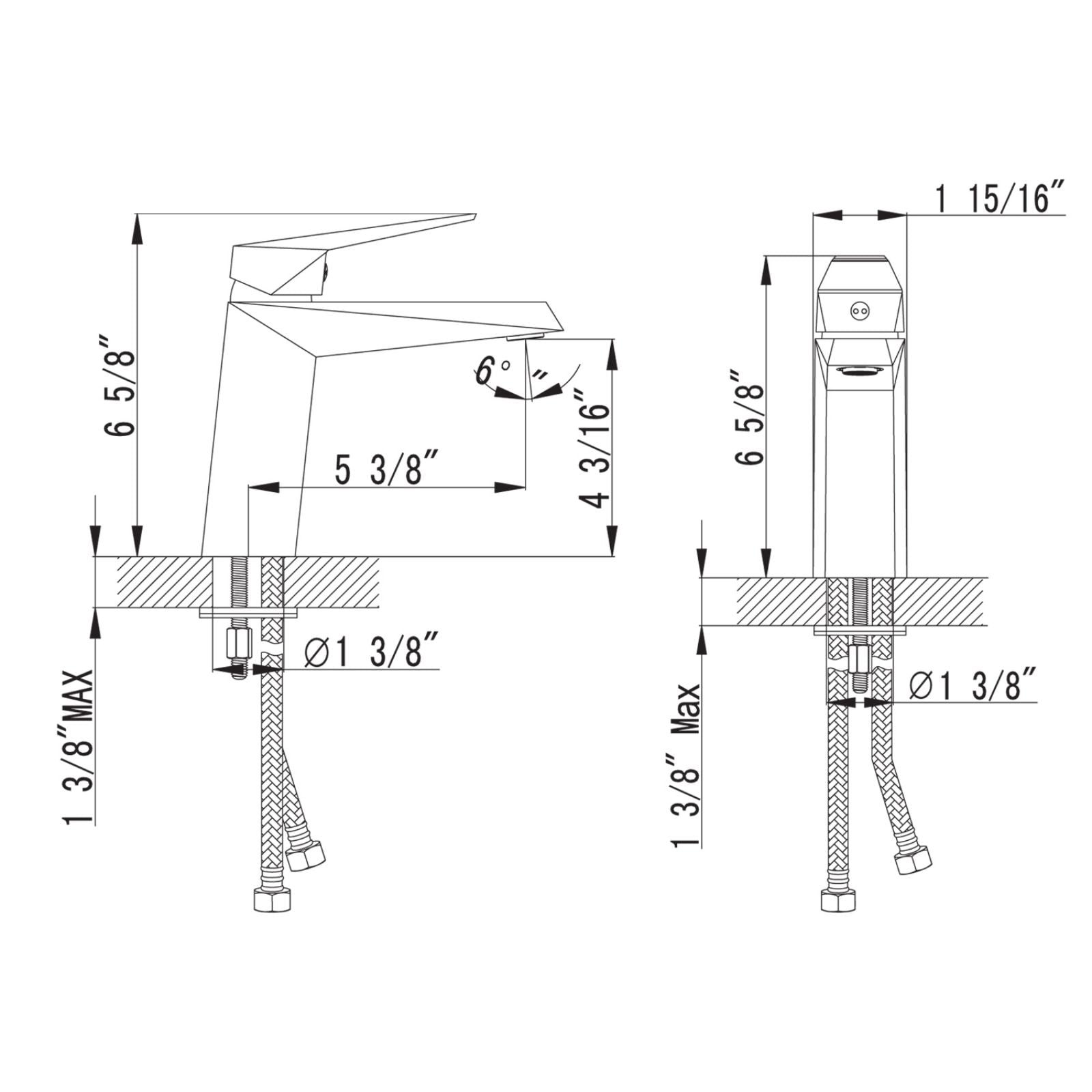 Chrome Lever Handle Bathroom Sink Faucet Size