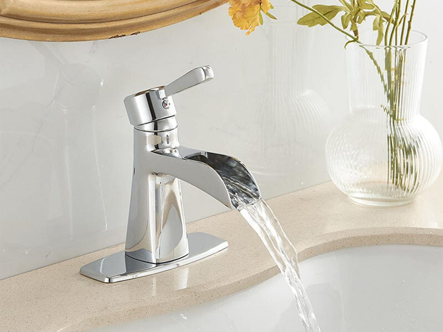 Chrome finish bathroom sink faucet