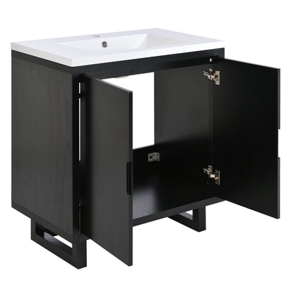 Close up view of 30 in Modern Black Bathroom Vanity with soft close doors