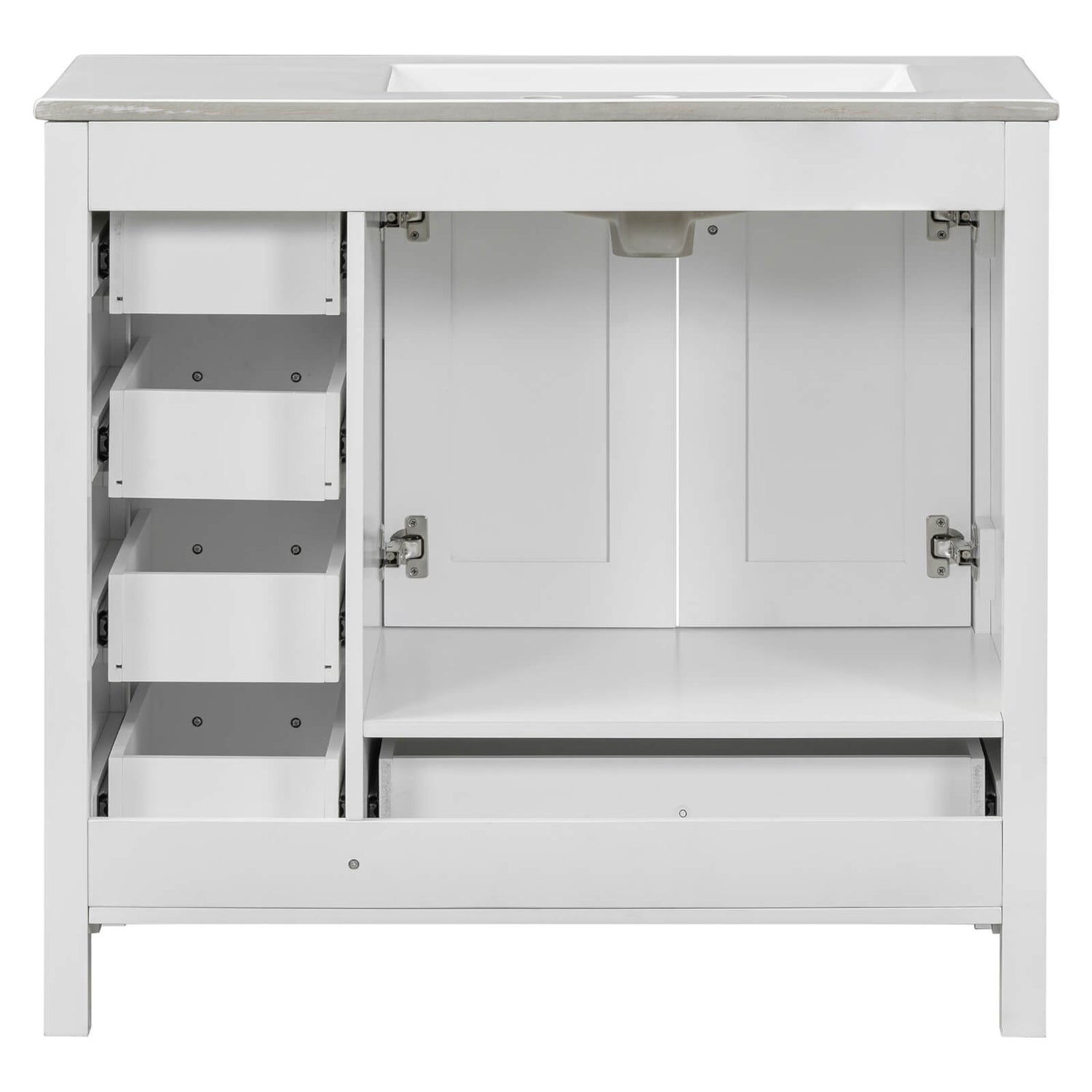 Compact 36 inch White Bathroom Vanity with Large Countertop Space