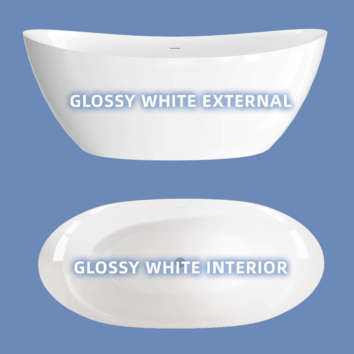 Comparison chart of color difference between inner and outer tubs of 68 inch acrylic double slipper bathtub