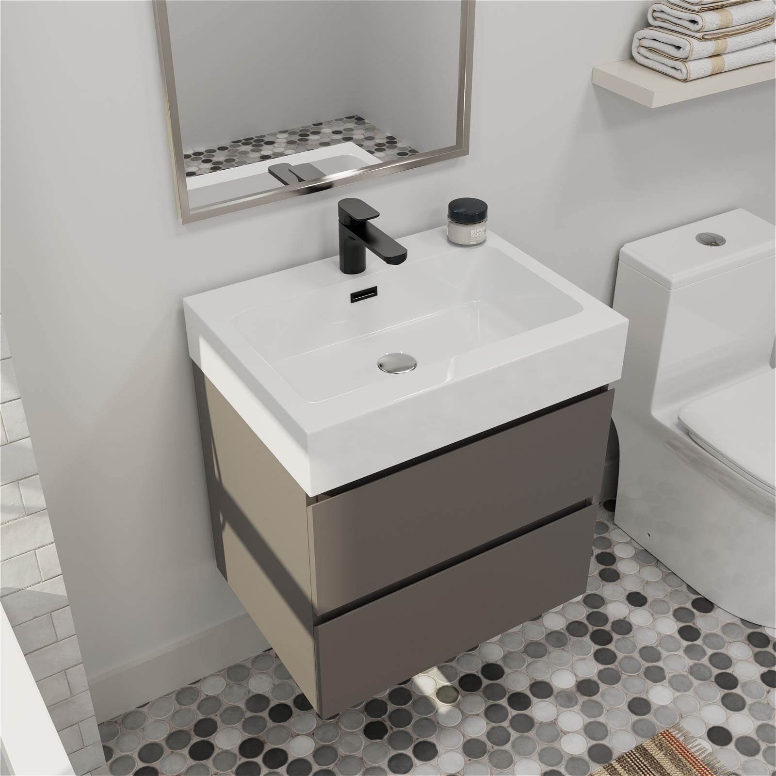 Contemporary 24 inch floating bathroom vanity with dual drawers