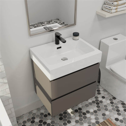 Contemporary 24 inch floating bathroom vanity with dual drawers