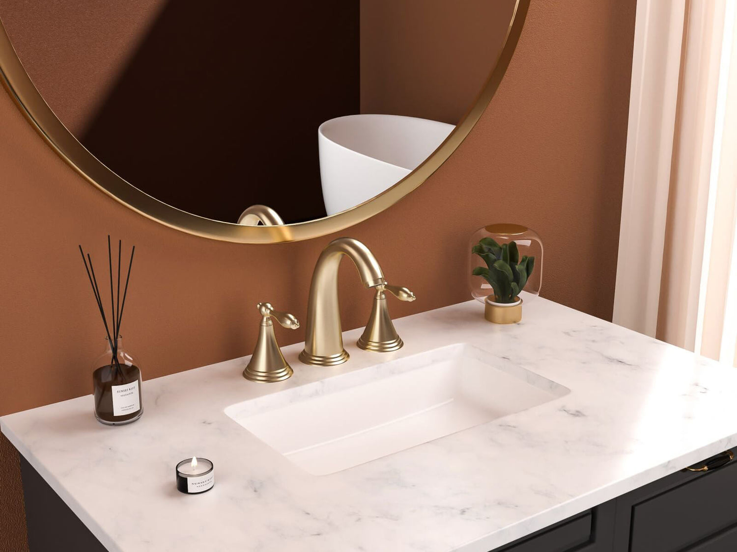 Copper Finish 3 Hole Bathroom Sink Faucet