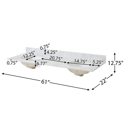 Countertop Dimensions Specifications for a 61 Blue Gray Bathroom Vanity with Open Shelving