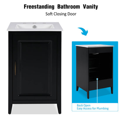 Description of 20 Inch Black Simple Bathroom Vanity Freestanding with Storage Space