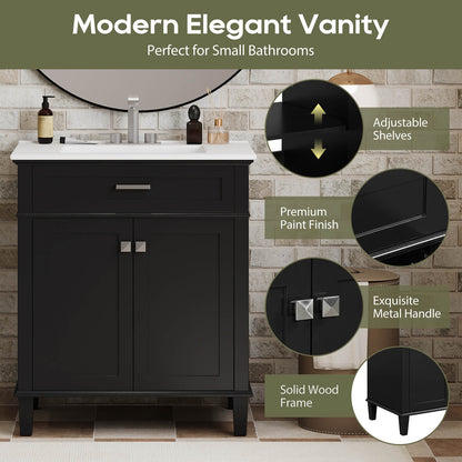 Details of the 30 black bathroom vanity with undermount ceramic sink